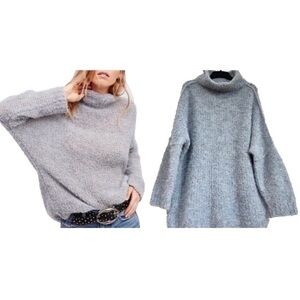 Free People She’s All That Gray Alpaca Knit Turtleneck Oversize preppy sweater S